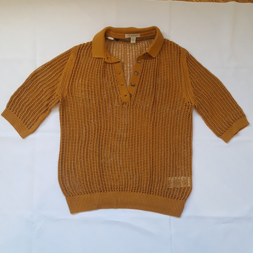 Burberry Crotchet-Knit Polo Sweater